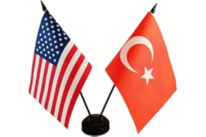 ZIGVERT US American & Turkey Friendship Table Flag, USA &Turk Desk Flag, Turk Flags For Room Display,American & Turkey Twin Desk Flag Set- Miniature USA, Turkey Combination Flag