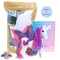 Wildflower Toys Unicorn Sewing Kit for Girls - Felt Craft Kit for Beginners Ages 7+ - Makes 2 Glitter White Felt Stuffed Unicorns