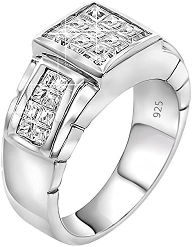 [2-5 Days Delivery] Men's Sterling Silver .925 Designer Ring Featuring Invisible Set Princess Cut Cubic Zirconia (CZ) Stones