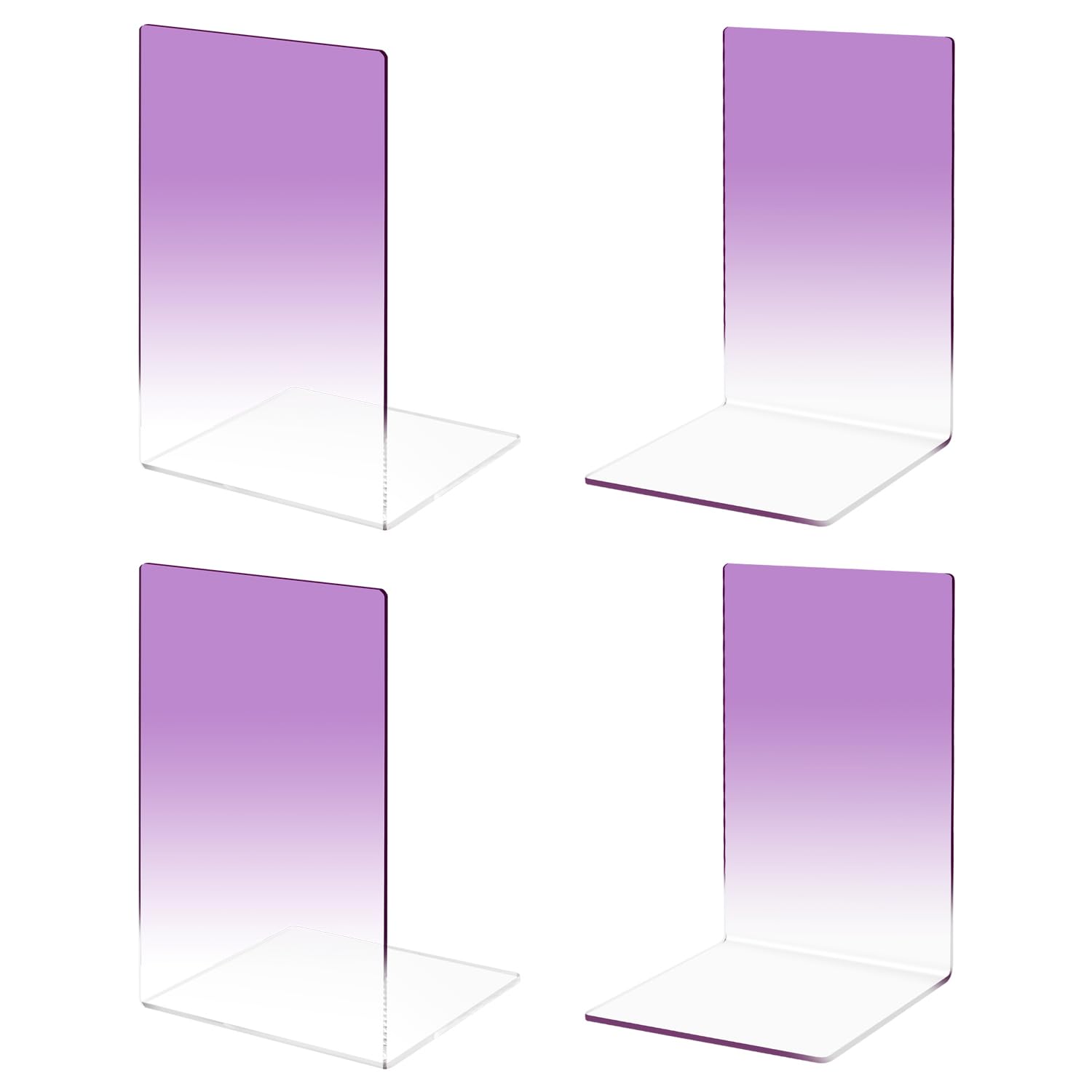2 Pairs Acrylic Bookends, MSDADA Acrylic Book Ends for Book Shelves, Non-Slip Desktop Book Organizer Stationery Bookracks for School Supplies Library Books Office Book Holder(Purple)