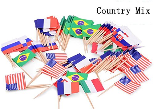 Mixed Country Flag Cocktail Sticks - 100 Pack - Ideal For Parties BBq's ...