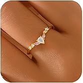 SUYACS 925 Sterling Silver V Shaped Tear Drop Opal Rings with 2 Marquise Cut Pink Birthstone for Women Gold Plated Curved Wedding Bands Chevron Ring Thin Stackable Ring Jewelry Gifts