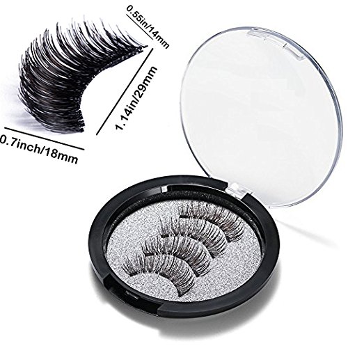 Magnetic Fake Eyelashes Full Eye – DiKoMo 3 Magnets Fake Lashes Set for NATURAL LOOK [No Glue] 1.14X0.7INCH Handmade 3D Reusable False Eyelash Extension w/ golden APPLICATOR (Black) - Thumbnail 3