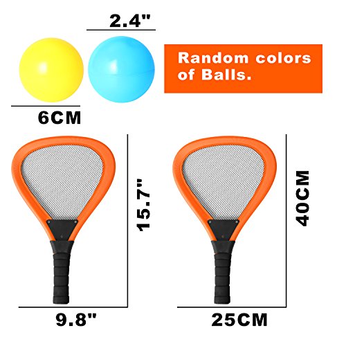 Pack of 2 15'' Badminton Tennis Rackets Kit with 2 Balls Junior Sports Elastic Mesh Badminton Racquets Set for Kids Outdoors Play Game Toy(596-Orange)