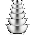 JoyJolt Stainless Steel Mixing Bowl Set of 6 Bowls. 5qt Large to 0.5qt Small Metal Bowl. Kitchen, Cooking and Storage Nesting