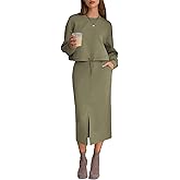EXLURA Womens 2 Piece Skirts Set Long Sleeve Drawstring Top Midi Skirt Dress Lounge Sets Airport Travel Cruise Outfits 2026