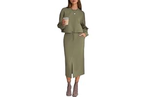 EXLURA Womens 2 Piece Skirts Set Fall Airport Drawstring Sweatshirts Midi Skirt Dress Lounge Sets Travel Outfits Winter 2025