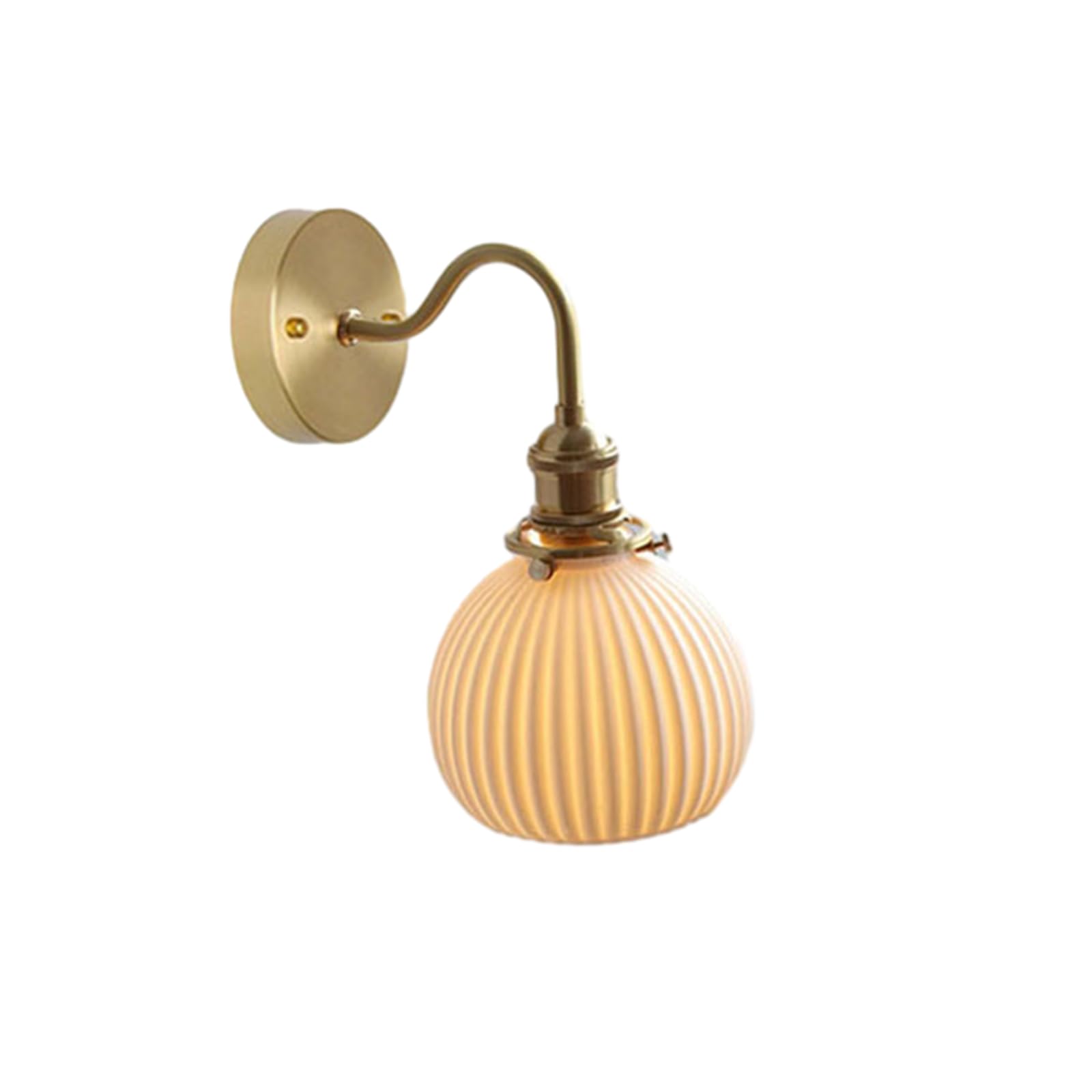 NICRX White Ceramic Wall Light Sconce, with Brass Gold Base Wall Lamp Wall Light (B)