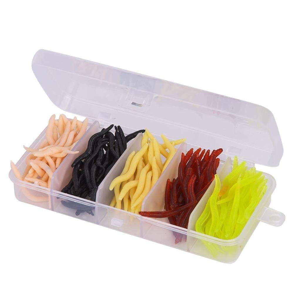 T0043 150PCS 4cm Silicone Multicolor Worm Soft Fishing Lures Bionic Soft Worm Lifelike Earthworm Baits Set Fish Tackle Accessory (Five Colours Mixed),Bait and Lure