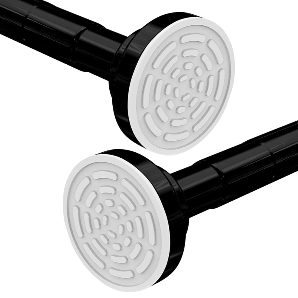 Extendable Shower Curtain Pole 120-215CM(47"-84") Stainless Steel No Drill Curtain Rod,Kongming Door Shower Curtain Rail Tension Rod,Non-Slip,Never Rust for Wardrobe Curtain Kitchen(Black)
