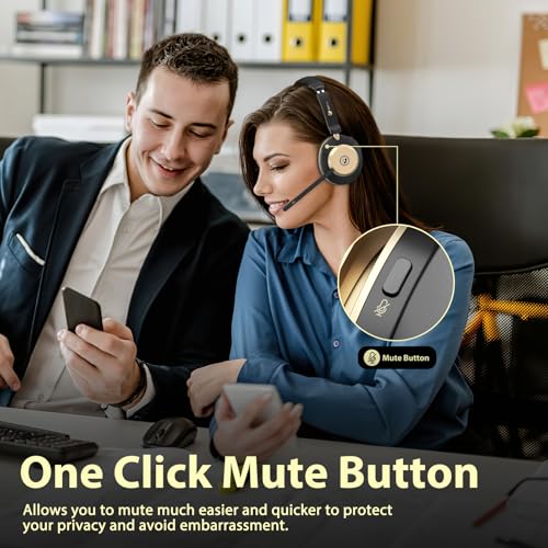 Earbay Wireless Headset, Bluetooth Headset With Microphone Noise Canceling & USB Dongle, V5.3 Bluetooth Headphone with Charging Dock & 50hrs Working Time for Computer/Phones/Teams/Skype/Zoom/Office