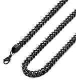 FIBO STEEL 3-6mm Stainless Steel Black Franco Chain Necklace for Men Biker Punk Style 18-36 inches