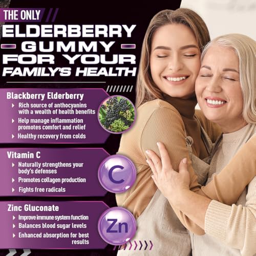 PURELY OPTIMAL ELDERBERRY GUMMIES – IMMUNE SUPPORT SUPPLEMENT WITH VITAMIN C & ZINC, ORGANIC BLACK ELDERBERRY EXTRACT, VEGAN, NON-GMO, GLUTEN-FREE, 60 COUNT