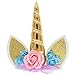 Unicorn Cake Topper with Eyelashes and Unicorn Headband Unicorn Party Supplies for Birthday Party, Baby Shower and Wedding Party(Gold)