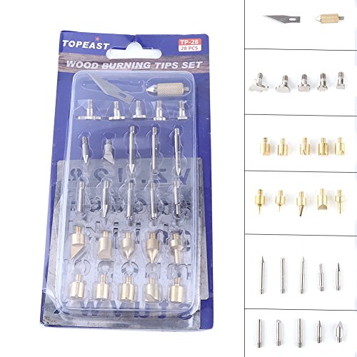 Wood Burning Pen Set Kit Wood Burning Soldering Chiseled Tips Hot Blade With Chuck Assorted Woodworking Tips, 28 Piece