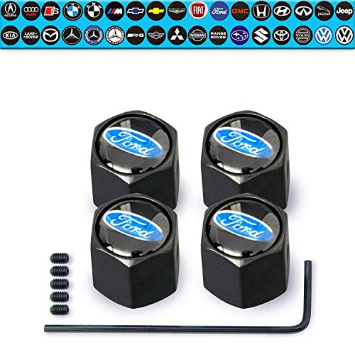 Custom Tire Valve Stem Caps (35 Vehicle Models) Anti-Theft Hexagon Design | Car, Truck, SUV | Leakproof, Airtight, Dustproof Seal | All-Weather, Lock Tight Fit (for Ford Vehicles)