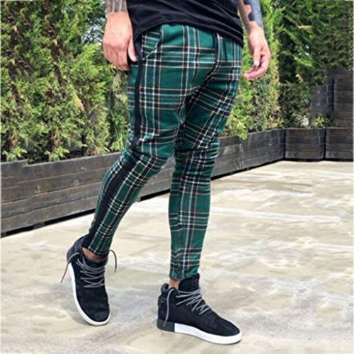 AutumnFall 2019 Men Sportswear Pants Casual Elastic Plaid Mens Fitness Workout Pants Skinny Sweatpants Trousers Jogger Pants (Size:XXXL, Green)