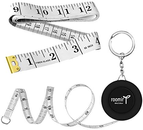 2PCS Tape Measure, Measuring Tape for Body, Cloth, Fabric Measurements, One is Black Retractable with Key Ring, Another is White Soft Non-Retractable, Both are 60Inch/150CM Dual-Sided
