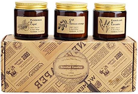 CREASHINE Scented Candles Gift Set, Hand-Poured Natural Soy Wax Apothecary Amber Jar Candles, Perfect Women & Men Gifts with Essential Oils for Stress Relief and Aromatherapy Relaxation, 3Pack