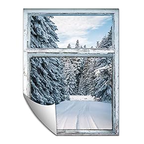 Wall Paper Small Wall Mural Snowscape Out of The Window Wall Art Removable Wall Decoration for Bedroom Living Room - 24x32 inches