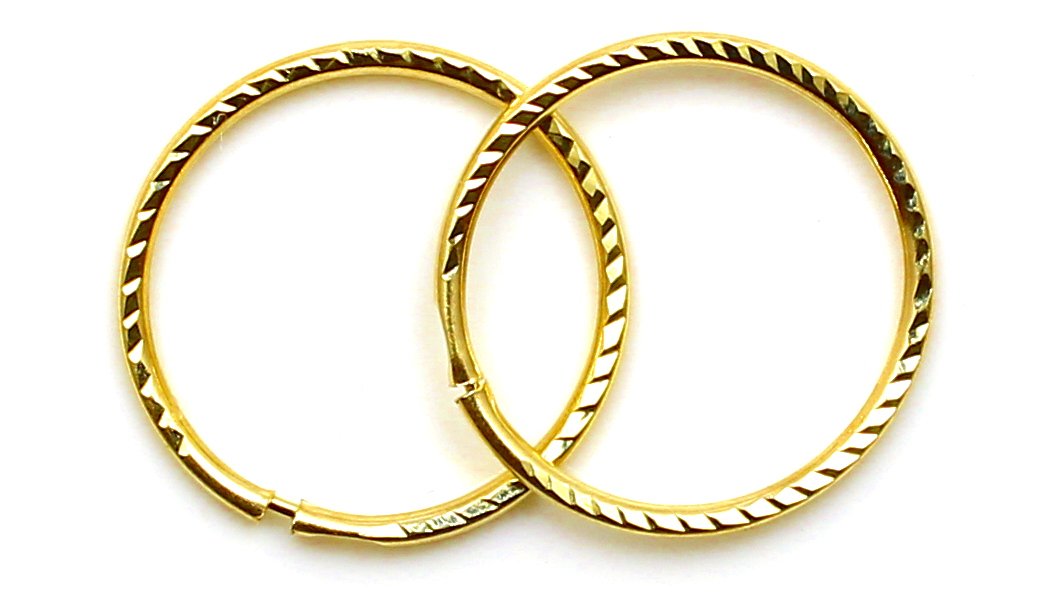 Arranview Jewellery Pair of 12mm 9ct gold sleeper hoop earrings. Diamond cut finish and light weight — image 1