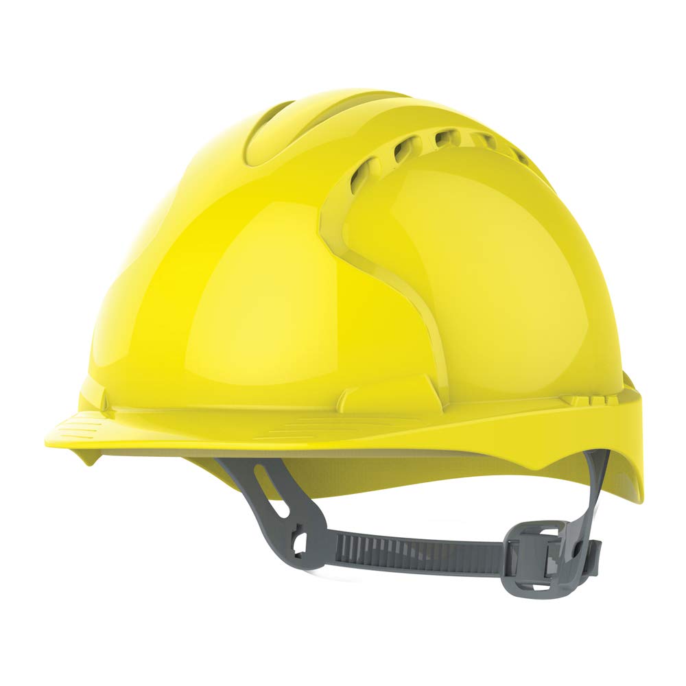 JSP EVO3 Safety Helmet Hard Hat - Vented - Yellow - Slip Ratchet Adjustment - Comfortable Adjustable Fabric Harness - Lightweight - For Construction, Building, Civil Engineering & Industry - EN397