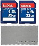 2 Pack SanDisk 32 GB Class 4 SDHC Flash Memory Card Retail works with TEC.BEAN 12MP 1080P HD Game & Trail Hunting Cameras - W/ Everything But Stromboli Microfiber Cloth