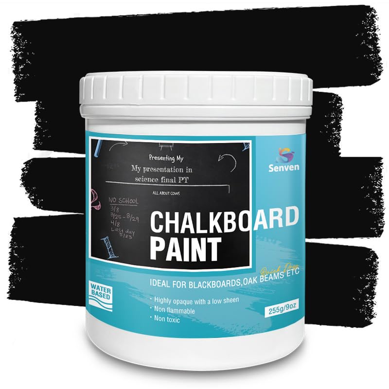 Photo 1 of Chalkboard Paint Black Chalk Board Paint for Wood, Metal, Glass, Wall, Plaster Boards Sign, Frame Any Surface Black Matte Finish, Acrylic Non-Toxic, Quick-Dry - 250g, 9oz, Cover 35 sf