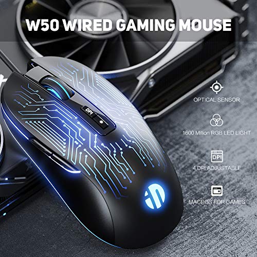 Gaming Mouse, 7 Macro Programmable Buttons, 4800DPI Adjustable, Optical Tracking, Ergonomic Design, RGB Backlight, Inphic Gaming Mice for PC Laptops Gamer, USB 1.5M Wire Compatible with Windows