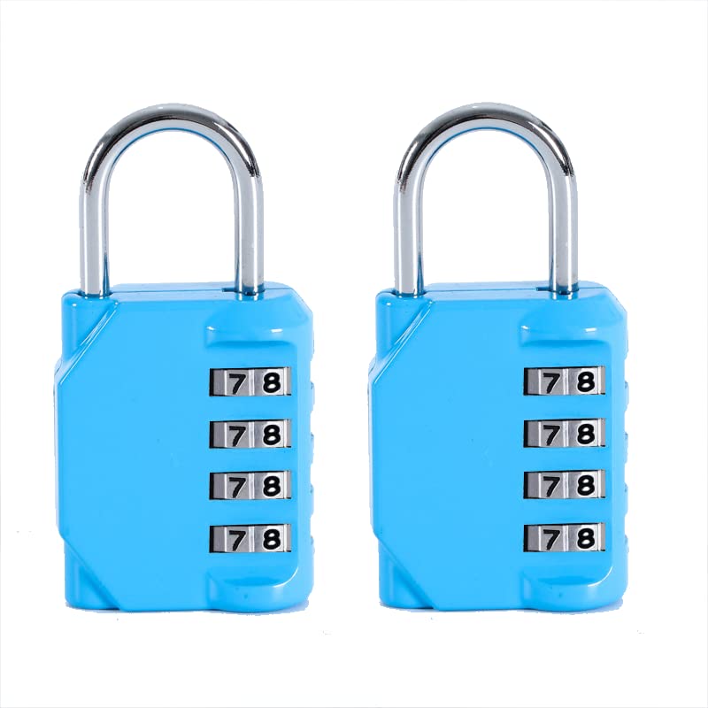 Juliyeh 2 Pcs 4 Digit Combination Padlock School Lock for Gym, Sports Locker, Fence, Toolbox, Blue