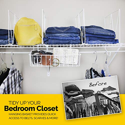 Wire Shelf Divider for Closets, Set of 8 Closet Dividers, 1 Hanging Basket Organizer for Maximum Storage, Home Organization for Kitchen, Pantry, Linen or Laundry Shelves, Works with 12 Inch Shelving