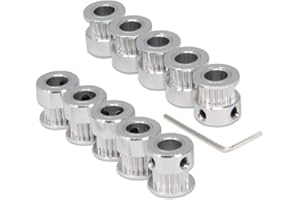 Zeberoxyz 10pcs/Set GT2 Pulleys Wheel 20 Teeth 8mm Bore Aluminum Timing Belt Idler Pulleys for 3D Printer 6mm Width Timing Belt (20T-8mm Bore-Silver)