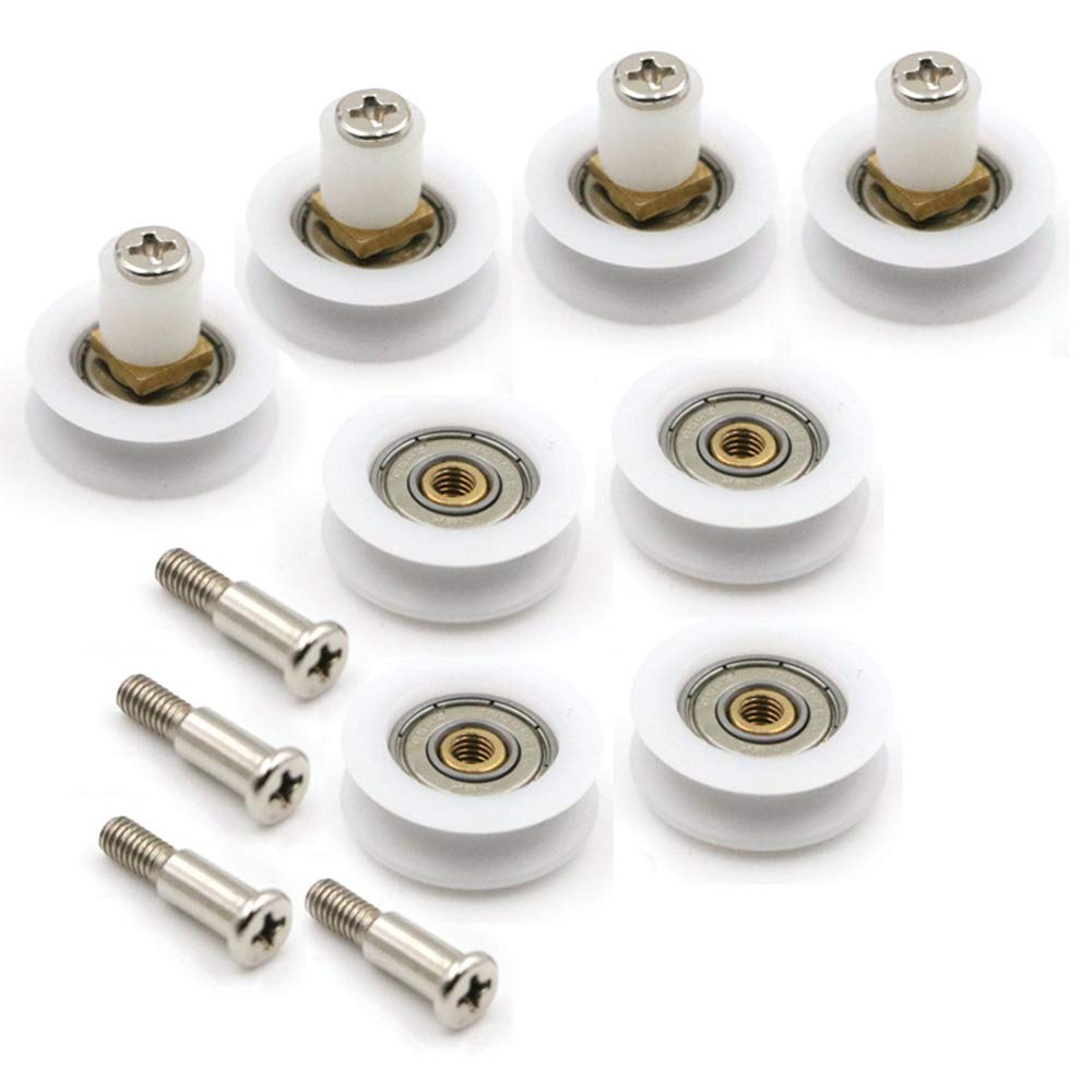 YUANQIAN Set of 8 Dia 22.5mm Shower Door Wheels Rollers Runners, White, 22.5mm x 8mm (CH-V-22.5MM-8)