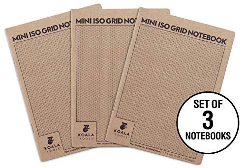 Koala Tools | Mini Isometric Graph Paper Notebook (3 Pack) | 5" x 7", 60 pp. - Kraft Cover Isometric Grid Drawing Pads - Suitable for Industrial, Architectural, Interior Design