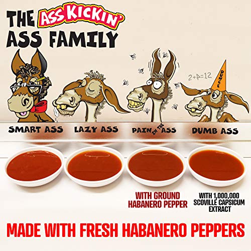 ASS KICKIN' The Ass Family Hot Sauce Gourmet Gift Set - 5oz. 4 Pack - Try if you dare! - Perfect Ultimate Gourmet Gift for the Hot Sauce Fan