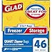 Glad Zipper Food Storage and Freezer 2 in 1 Plastic Bags - Quart - 46 Count (Package May Vary)
