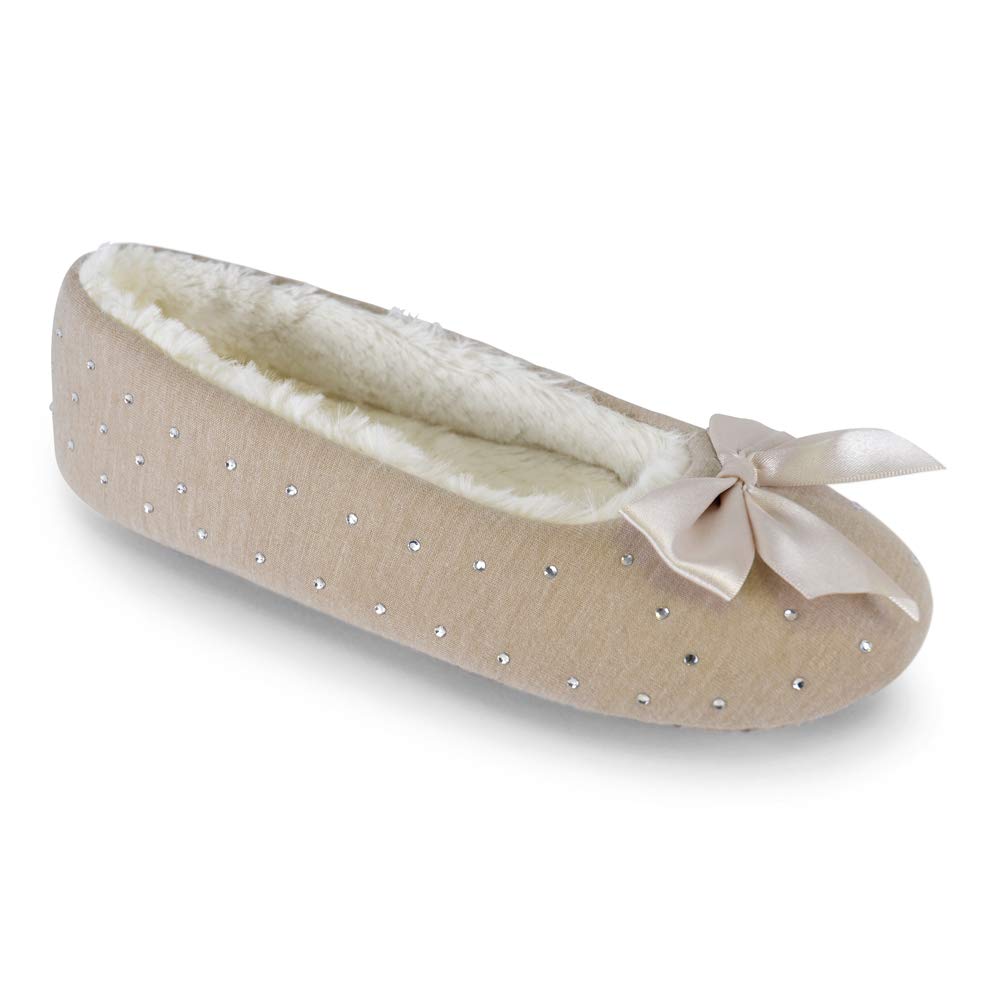 Ladies Womens Jersey Marl Diamante Detail & Bow Slippers