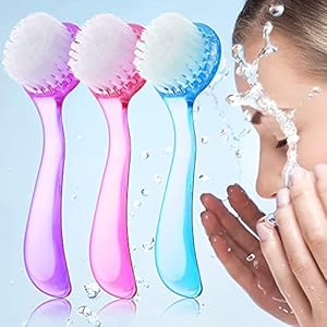 3 Pieces Face Brush Cleansing Manual Acrylic Handle Facial Scrubbers Soft Bristle Exfoliator Cleaner Brush Scrub…