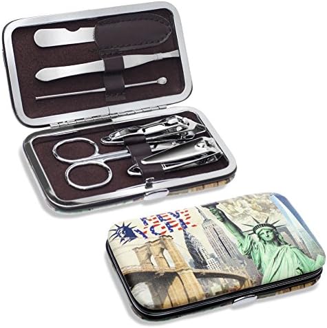 6 pcs Stainless Steel New York Travel &amp; Home Manicure Pedicure Set Nail-Clippers Cleaner Cuticle Grooming Kit NY Souvenir Gift