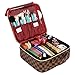 WODKEIS Makeup Case Cosmetic Bag Professional Train Case Large Makeup Box Make Up Storage Organizer with Removable Dividers & Brush Section for Women Girls Travel, PU Leather, Hard Shell, Brown