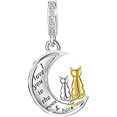 ZakiaHo I Love You to the Moon and Back Cats Charms for Bracelets Birthday Charm for Women Compatible with Pandora Charms Bracelets