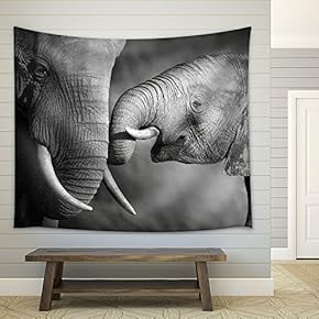 Elephants Showing Affection Artistic Processing - Fabric Wall Tapestry Home Decor - 51x60 inches