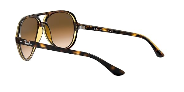 RAY-BAN UNISEX RB4125 CATS 5000 AVIATOR SUNGLASSES, LIGHT HAVANA/CLEAR GRADIENT BROWN, 59 MM