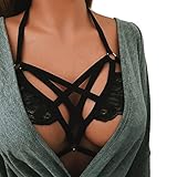 Romacci Women's Harness Bra Strappy Cage Lingerie Hollow Out Bra Lace Bralette Crop Top Black