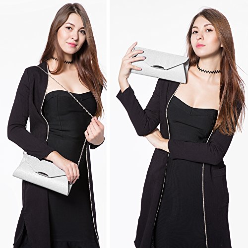 Evening Bag Clutch Handbags Envelope Purse for Women Flap Glitter with Chain Strap for Wedding Party Silver