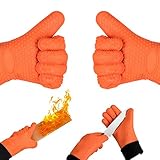 Oven Mitts, HOMILY Heat Resistant Gloves Wrist Protection Quilted Cotton Lining, Non-slip Kitchen Gloves for Cooking, Baking, BBQ Grilling, 1 Pair (2 x Orange Mitt)