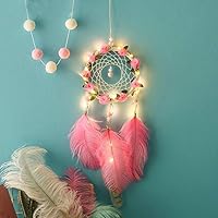 Gotian LED Handmade Bohemian Dream Catcher, Wall Car Home Art Hanging Dreamcatcher with Feathers and Beads, Traditional Crochet Design Decoration Ornament Craft Gift (A)