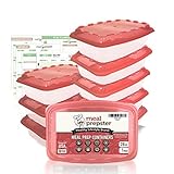 Meal Prep Containers (1 Compartment) Certified BPA Free - Food Safe Reusable Microwavable Stackable Plastic Storage Vegan Diet Fitness Lunch Boxes Cute Red Airtight Lids (28 OZ) + 5 Planners (7 Pack)