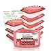 Meal Prep Containers (1 Compartment) Certified BPA Free - Food Safe Reusable Microwavable Stackable Plastic Storage Vegan Diet Fitness Lunch Boxes Cute Red Airtight Lids (28 OZ) + 5 Planners (7 Pack)
