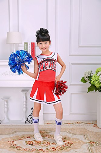 Girls Red & Blue Cheerleader Outfit + Poms fits 3-15Yrs Clothes Dress - Thumbnail 6